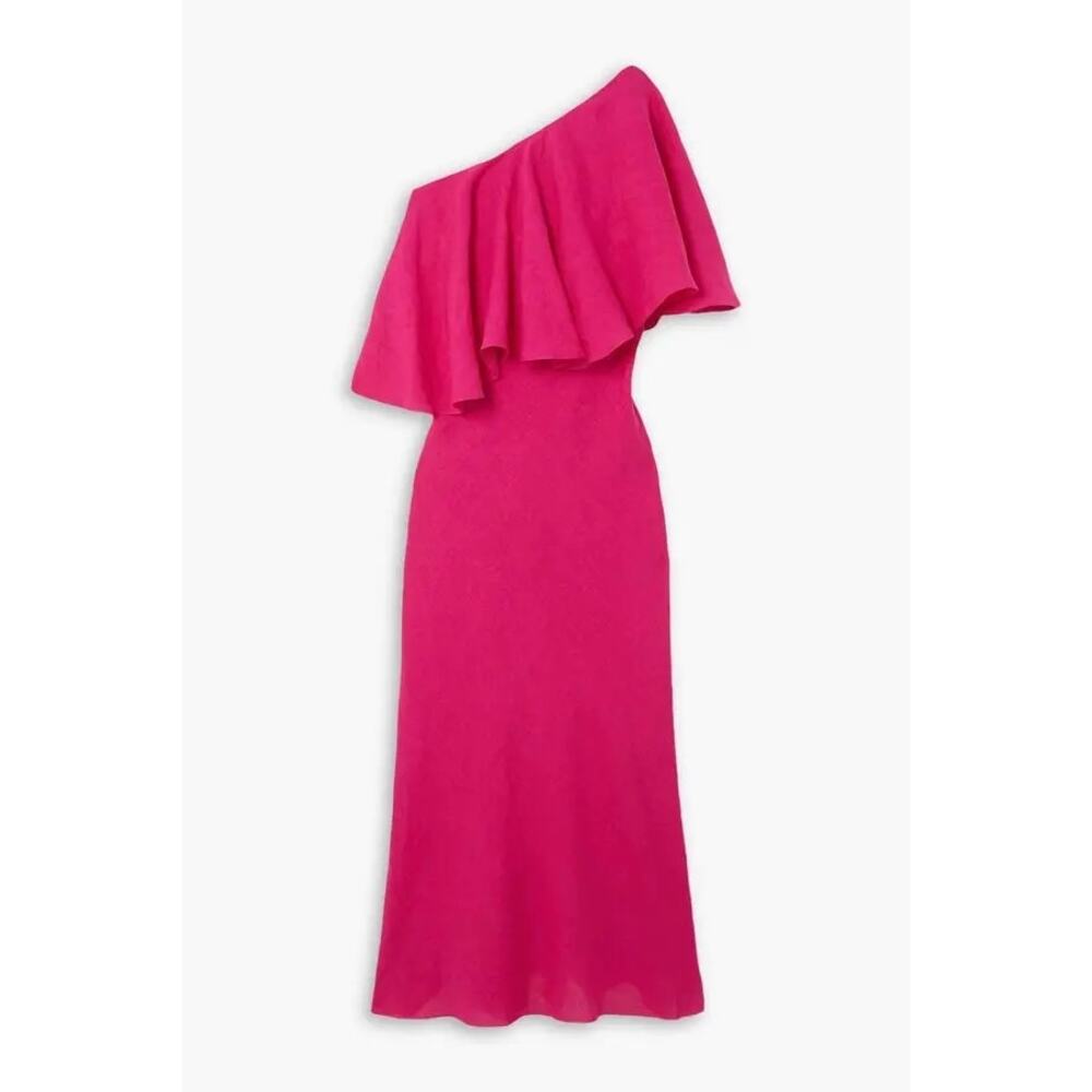 Three Graces London Valentina One Shoulder Linen Maxi Dress pink size UK 8 US 4 - Picture 3 of 15